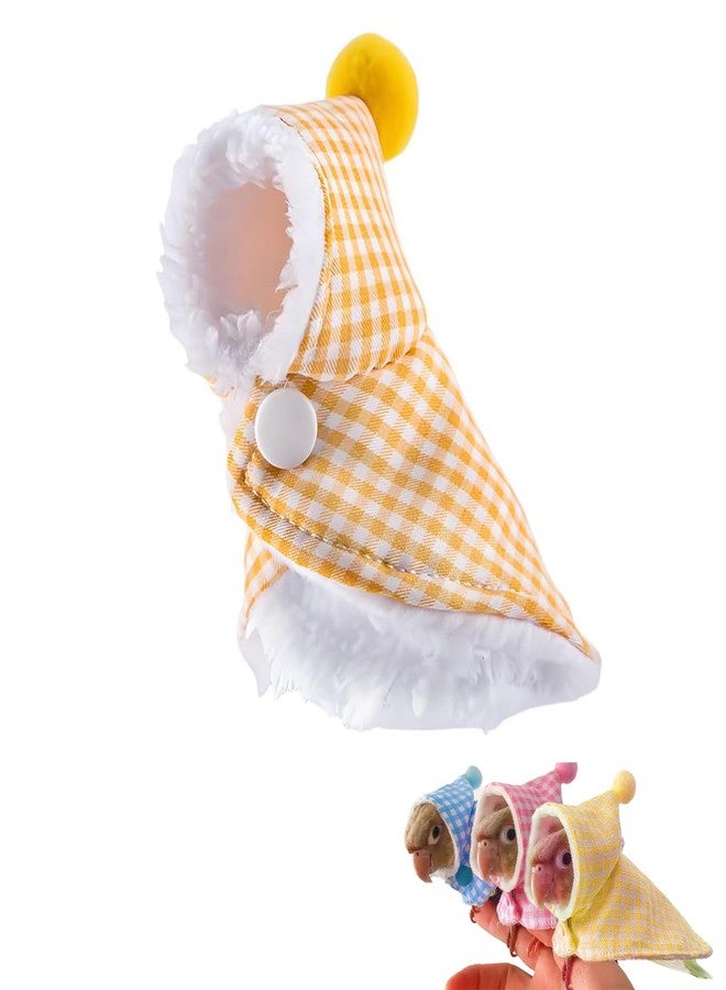 سكويشي ملابس ببغاء، ملابس طيور، ملابس ببغاء - ملابس شتوية للببغاء بأزرار كبس، فستان وردي بنقشة مربعات مع غطاء رأس - Image 1